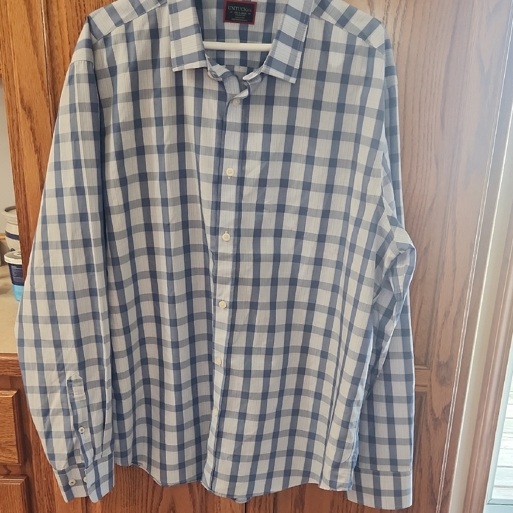 UNTUCKit Blue and White Plaid Shirt